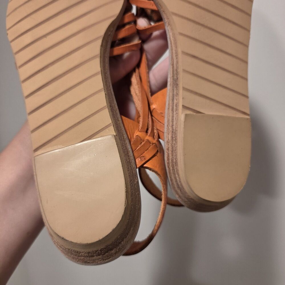 True Vintage 70s Foot Niks Sandals Shoes US 7B Orange Leather Boho Hippie Gypsy - Picture 11 of 11